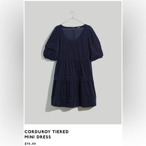 NWOT Madewell XS Navy Cordoroy Tiered Mini Dress